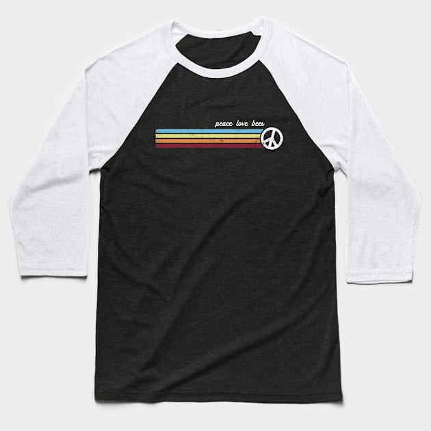 Retro Stripes Peace Love Bees Baseball T-Shirt by Jitterfly